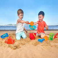 Hape沙滩9件套经典沙滩玩具儿童沙滩玩具铲套装桶18M-2-6岁宝宝大号男孩女孩玩具小桶铲子沙漏组合