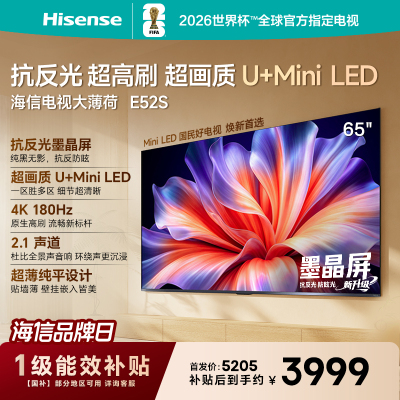 海信电视大薄荷E52S 65吋 抗反光墨晶屏U+MiniLED 高刷180Hz超薄贴墙 杜比全景声 世界杯定制国家补贴