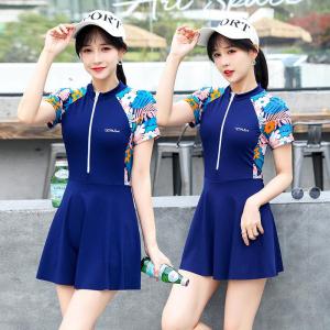 保守连体泳衣女裙式运动衣显瘦简约温泉黑色女士夏竞速游泳衣批发