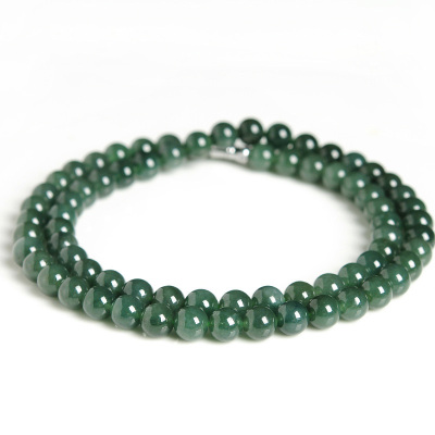 左传A货油青色翡翠高品质颗粒饱满温润珠子直径约8mm油青翡翠油青翡翠