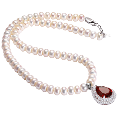 佰色传情7-8mm圆形强光淡水珍珠项链母亲节礼物百搭送长辈