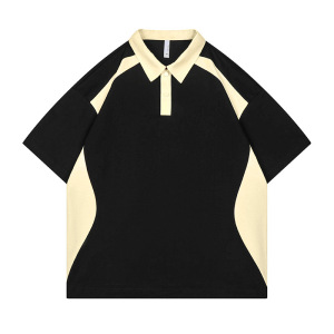 230g重磅双纱潮牌酷棉短袖T恤男装夏季POLO衫潮牌撞色翻领宽松T恤