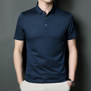 夏季男士光滑面料短袖T恤透气时尚纯色polo衫套头简约短袖T恤
