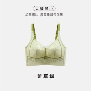 大码全罩杯性感撞色蕾丝内衣女无钢圈调整型文胸上托收副乳胸罩CD