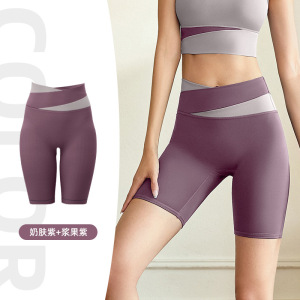 夏季拼色休闲运动短裤速干健身短裤高弹裸感瑜伽服短裤女
