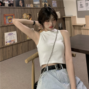美式小圆领显瘦露脐短款外穿背心夏季新款辣妹吊带上衣设计感_2