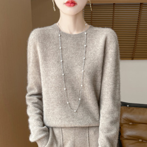 无缝一线成衣针织衫女圆领套头宽松打底衫秋冬新款纯色毛衣女