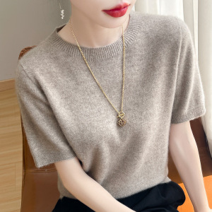 春夏新款圆领短袖针织衫毛衣女宽松韩版薄款半袖打底衫潮