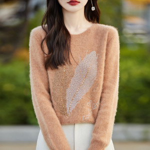 秋冬新款一线成衣内搭圆领烫钻打底衫女士时尚百搭针织打底衫毛衣