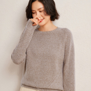 秋冬新款花纱圆领羊绒针织衫女宽松套头毛衣加厚保暖针织打底