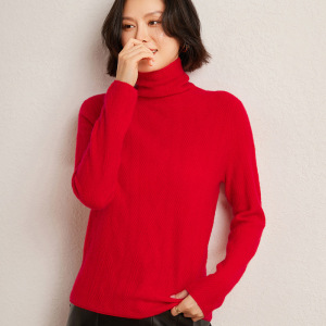 秋冬新款菱形堆堆领羊绒针织衫女高领气质时尚内搭打底衫宽松毛衣