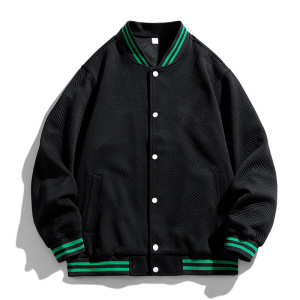 男装秋冬季纯色针织提花棒球服韩版潮牌立领排扣开衫外套