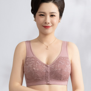 妈妈内衣女士前扣文胸无钢圈聚拢乳罩中老年专用妇女纯棉大码胸罩