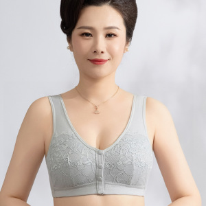 妈妈内衣女士前扣文胸无钢圈聚拢乳罩中老年专用妇女纯棉大码胸罩
