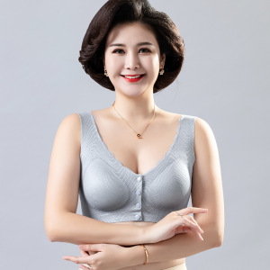 妈妈内衣女夏季薄中老年人冰丝无痕大码前扣文胸无钢圈背心式胸罩