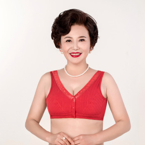 本命年大红色妈妈内衣新龙年纯棉无钢圈中老年背心式前扣文胸大码_1