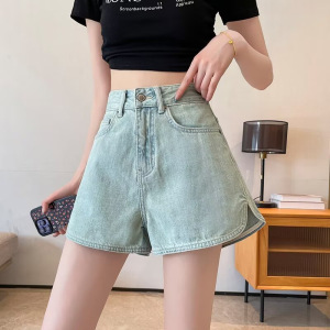 高腰短裤女夏季a字显瘦遮大腿牛仔阔腿裤宽松辣妹侧开叉热裤子ins