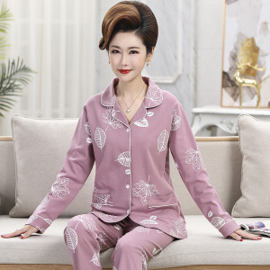 2025年秋冬款可外穿开衫翻领中老年女士棉质长袖韩版两件套家居服