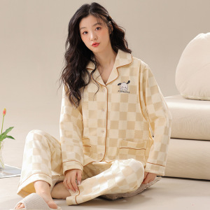 孕妇月子服睡衣女士秋冬季长袖开衫翻领产妇产后哺乳期家居服套装