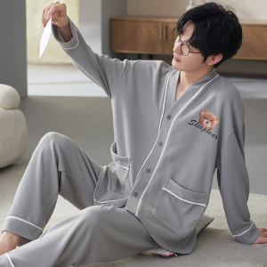 男士睡衣开衫和服长袖长裤套装休闲秋冬家居服可外穿