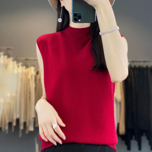 羊毛衫半高领背心女秋冬打底衫针织羊毛短款无袖韩版坎肩