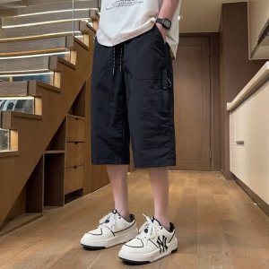 夏季七分裤直筒型工装纯色美式多口袋冰丝凉感休闲裤