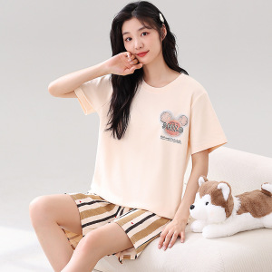 睡衣女士夏季纯棉韩版卡通短袖全棉可爱休闲短裤家居服套装可外穿