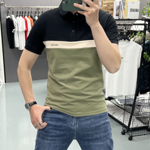 polo衫男士冰丝短袖夏季珠地棉潮牌休闲T恤帅气拼接宽松男人半袖