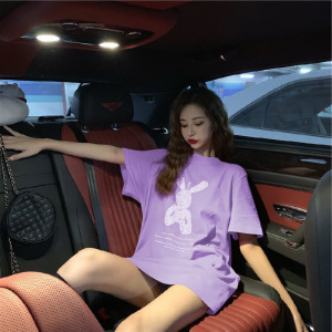 夏季中长款宽松闺蜜装打底衫女卡通ins圆领大码短袖T恤女上衣女装