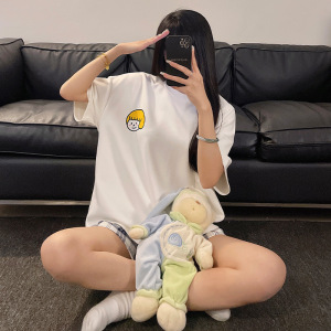 夏季女士睡衣仿棉短袖可爱卡通韩版休闲宽松短裤家居服套装可外穿