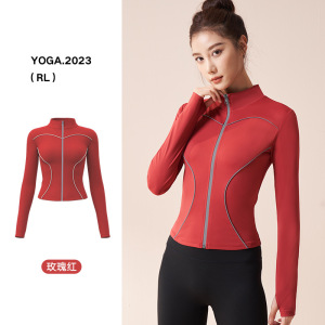 瑜伽服蜜桃线感反光外套修身立领外穿健身外套女