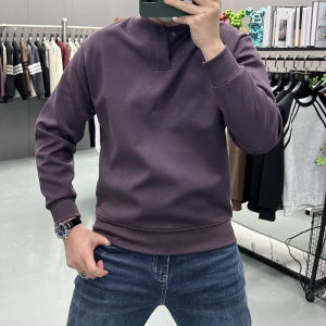 潮牌新款加绒加厚纯色休闲打底男士简约设计青年气质宽松百搭卫衣