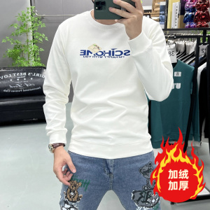 秋冬新款卫衣加绒套头圆领男士长袖潮流时尚烫印字母青年休闲上衣