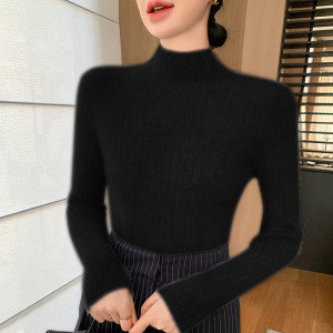一线成衣七针加厚坑条山羊绒衫女秋冬半高领修身显瘦保暖针织毛衣