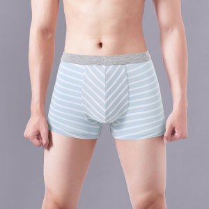 纯棉条纹男士内裤宽松大码运动青年四角裤衩中腰透气肥佬平角底裤