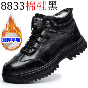 休闲棉靴冬季新款工装男鞋潮流羊毛男棉鞋休闲系带保暖皮鞋子