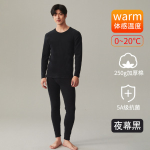 秋冬男士保暖内衣秋衣秋裤抑菌圆领加厚250g双面磨毛全棉打底套装
