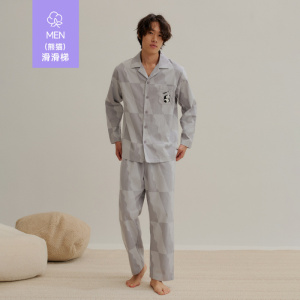 情侣磨毛刺绣睡衣纯棉秋冬季全棉睡衣家居服梭织磨毛套装