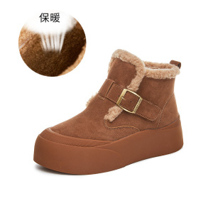 新款厚底雪地靴冬季加绒保暖真皮女靴复古休闲棉鞋百搭靴子女