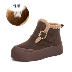 新款厚底雪地靴冬季加绒保暖真皮女靴复古休闲棉鞋百搭靴子女