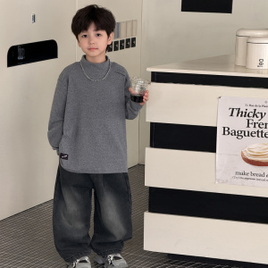 童酷儿童冬款湖州织里童装百搭字母印花贴标加厚男童打底衫潮