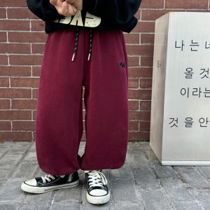 童酷儿童冬款湖州织里童装加厚休闲长裤一体绒刺绣男童卫裤潮