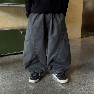 童酷男童冬季新款复古酵洗做旧宝宝长裤加绒加厚儿童工装裤潮