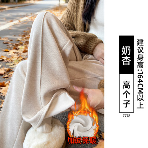 灰色毛呢阔腿裤女秋冬季加绒新款窄版直筒小个子羊毛糯米裤子_655