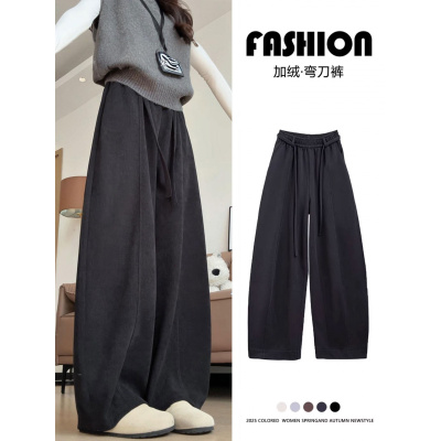 灰色灯芯绒裤女新款秋冬加绒慵懒风休闲显瘦直筒阔腿裤子_48_453