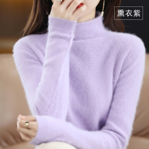 24秋冬季貂绒衫女半高领套头宽松纯色短款羊毛针织打底衫毛衣