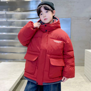男童冬装羽绒棉服新款男孩加绒红色棉衣年服中大童棉袄冬季