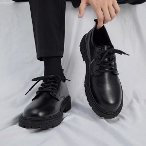 春季男鞋工作鞋新款商务防水黑色皮鞋鞋子男韩版百搭厚度板鞋