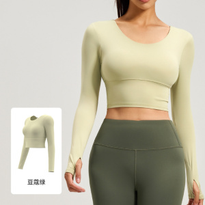 交叉美背瑜伽服免穿文胸运动上衣显瘦健身瑜伽长袖女