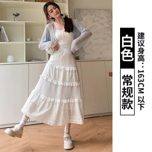 白色蕾丝蛋糕裙女春秋2026新款显瘦高腰a字半裙芭蕾风蓬蓬半身裙